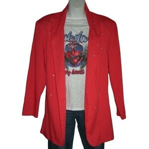 Vintage 80s Marnie West Blazer Red Rhinestone Art Deco Retro Dynasty alt egirl